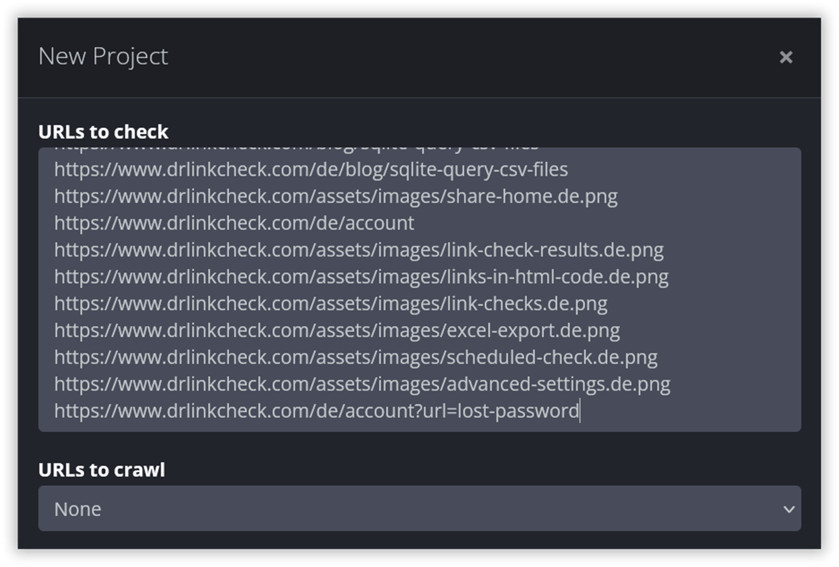 Screenshot: URLs to check