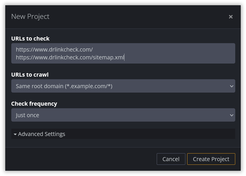 Screenshot: New Project